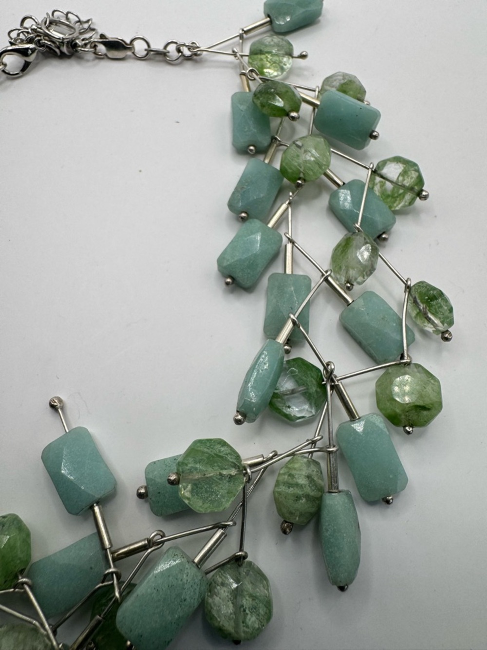 Handmade Genuine Aventurine Stone “Fringe” Statement Necklace 14” - Picture 5 of 5